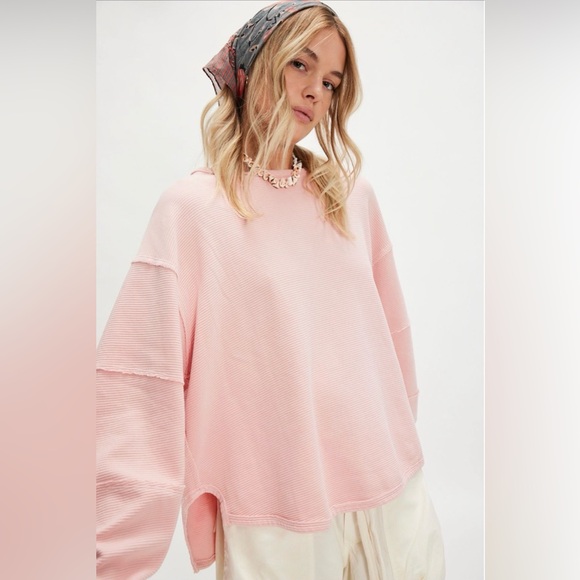 Free People Tops - Free People We The Free Total Eclipse Tee, Baby Pink/Blossom, Relaxed Fit, XL